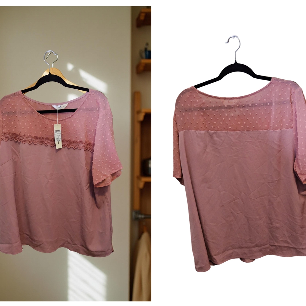 NWT Size 3x Agnes Orinda Elegant Mauve Lace Women's Blouse